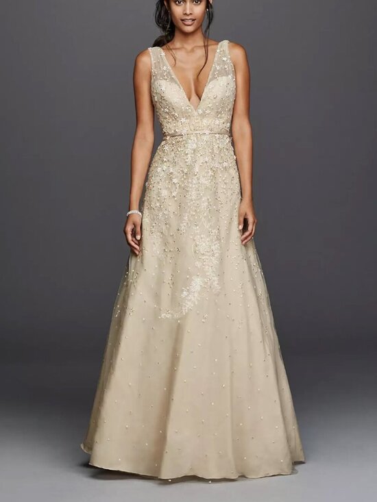 Melissa Sweet Dresses & Skirts - Melissa Sweet Champagne Wedding Dress Size 8 MS251151 Floral A-Line Bridal Gown